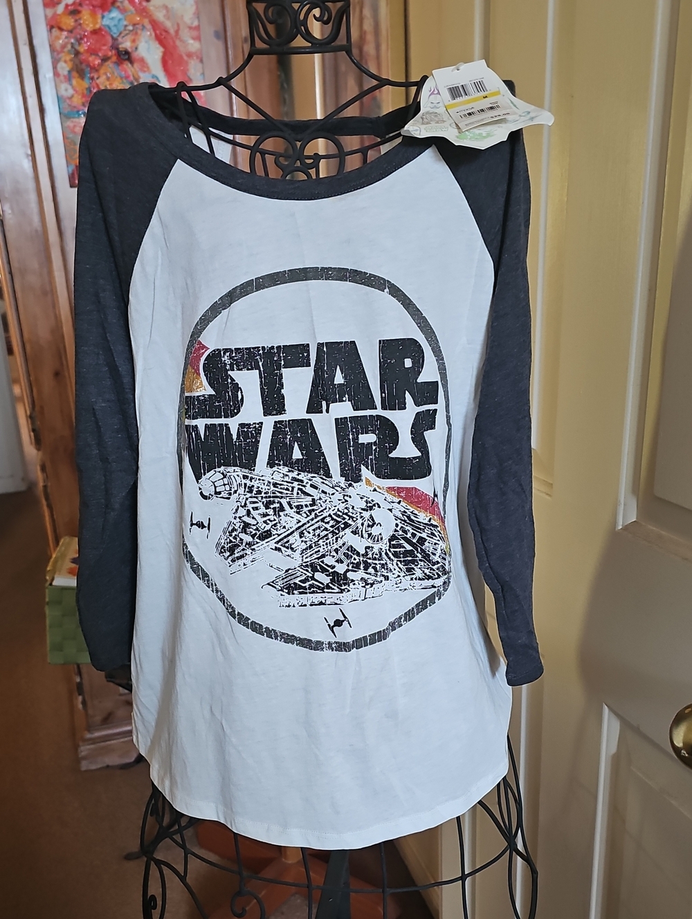 Star Wars White & Charcoal Raglan Long Sleeve Graphic Tee